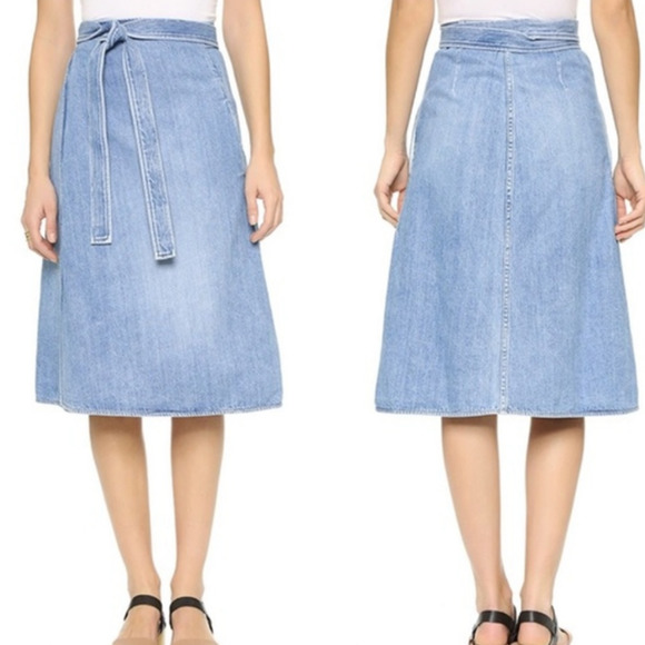 New Citizens of Humanity Donna Women's Blue A-Line Midi Wrap Denim Skirt Size S - Picture 2 of 7